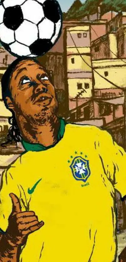 Illustration of a Brazilian soccer player balancing a football.