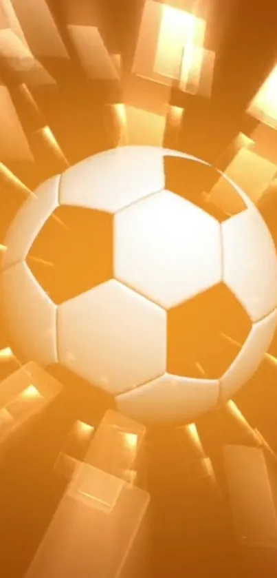 Glowing soccer ball with vibrant orange light.