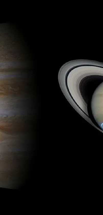 Solar system mobile wallpaper featuring colorful planets against a black background.