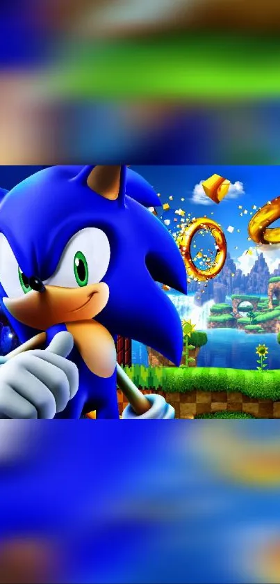 Sonic character in colorful landscape wallpaper.