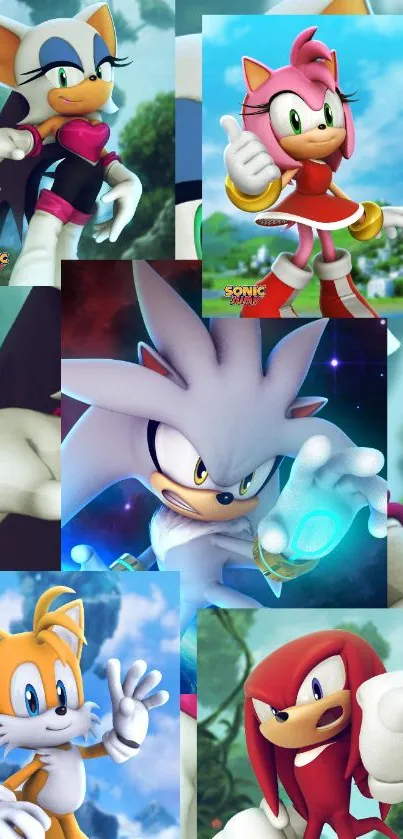 Energetic Sonic characters collage for mobile wallpaper.