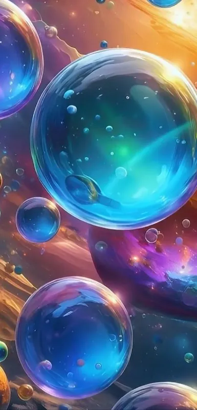 Colorful space bubbles in a galaxy scene wallpaper.