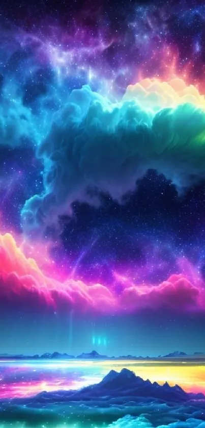 Vibrant and colorful space clouds with a cosmic background.