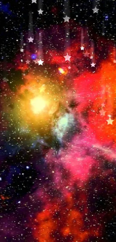 Vibrant space galaxy wallpaper with colorful planets and stars.