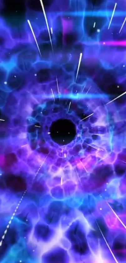 Colorful abstract space vortex wallpaper with vibrant purples and blues.