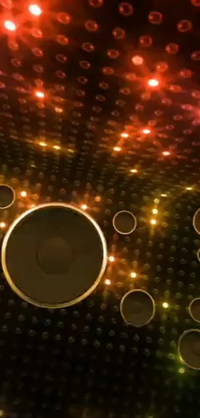 Dynamic mobile wallpaper with glowing speakers and orange yellow lights.