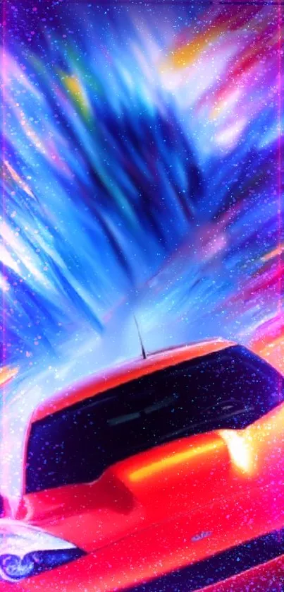 Vibrant racing car in dynamic, colorful motion with a futuristic design.