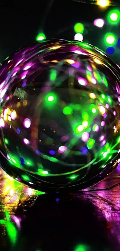 Vibrant abstract wallpaper with colorful lights and sphere.