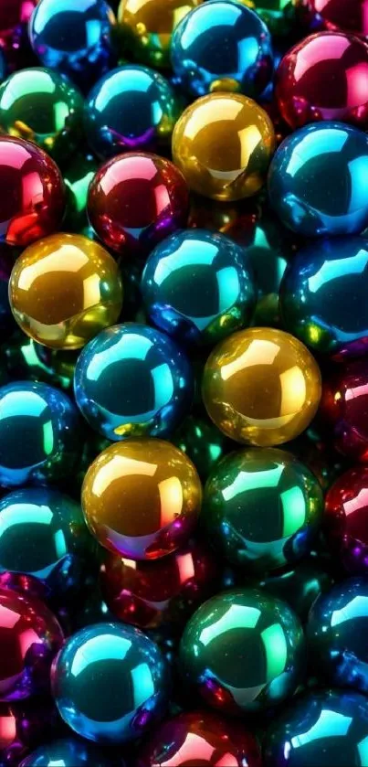 Vibrant and colorful shiny spheres create a dynamic mobile wallpaper design.