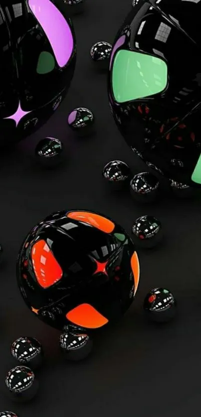 Vibrant abstract spheres on black background.