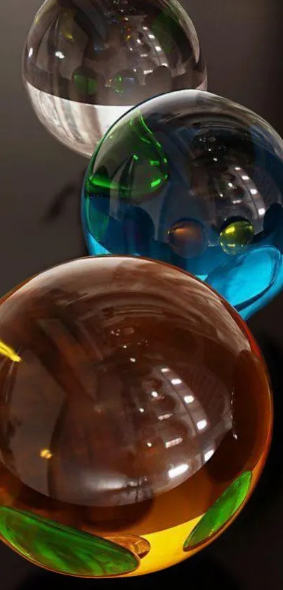 Colorful glass spheres on dark background