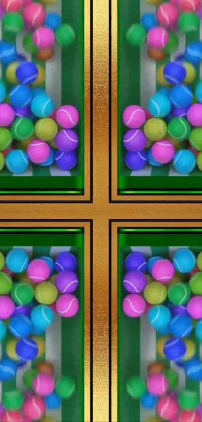 Vibrant colorful spheres in grid pattern.