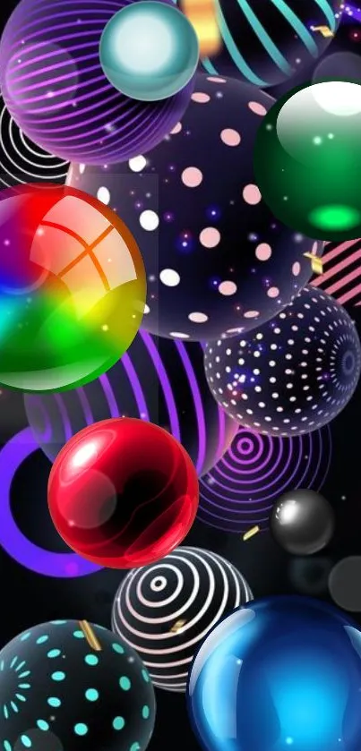 Colorful spheres on black background wallpaper.