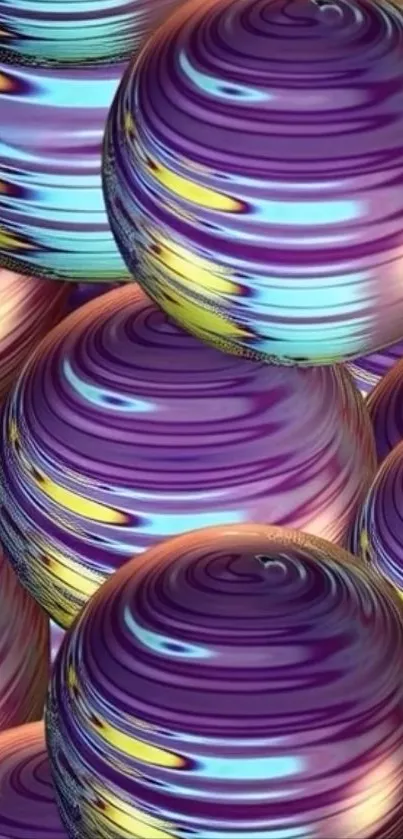 Vibrant wallpaper with abstract spherical patterns in purple and blue tones.