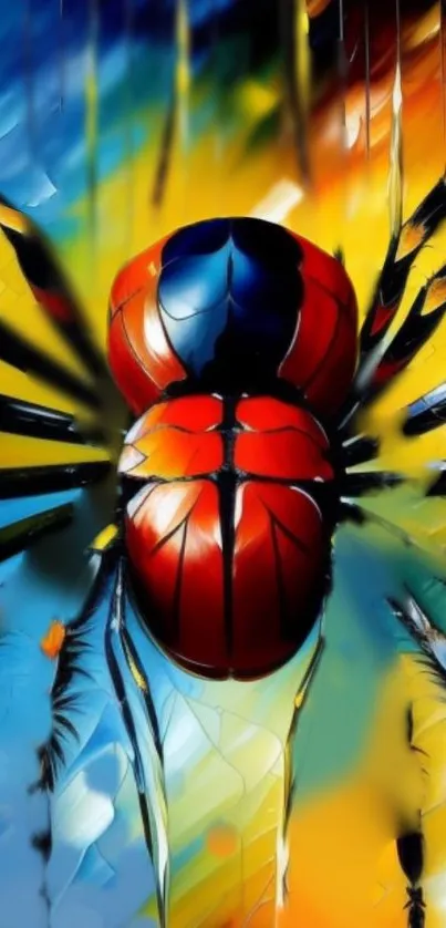 Vibrant abstract spider art wallpaper with colorful design.