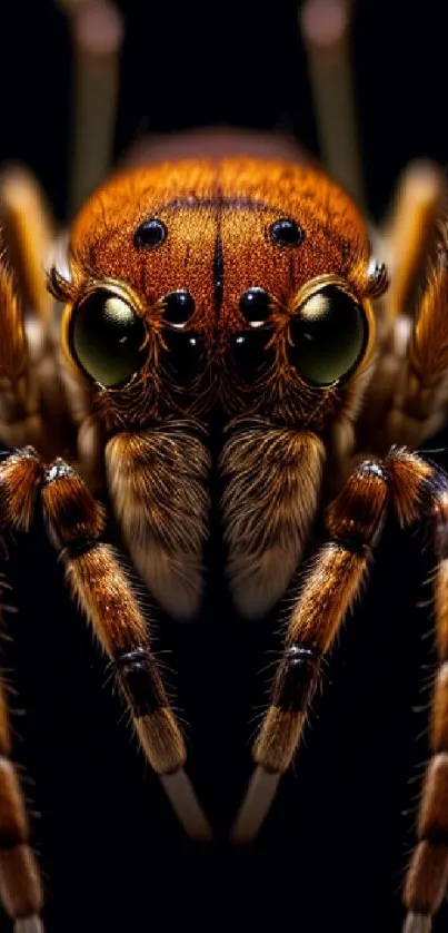 Close-up of a vibrant orange spider on black background.