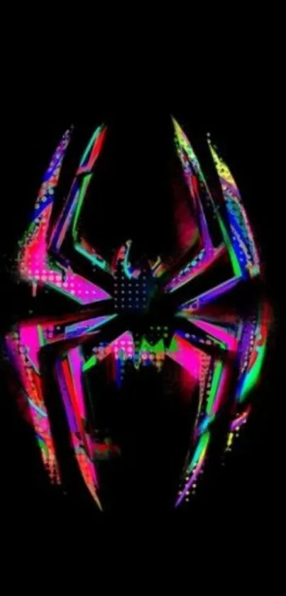 Vibrant spider design on black mobile wallpaper.