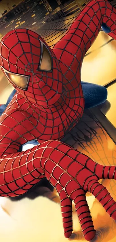 Vivid Spider Hero in vibrant action pose on phone wallpaper.