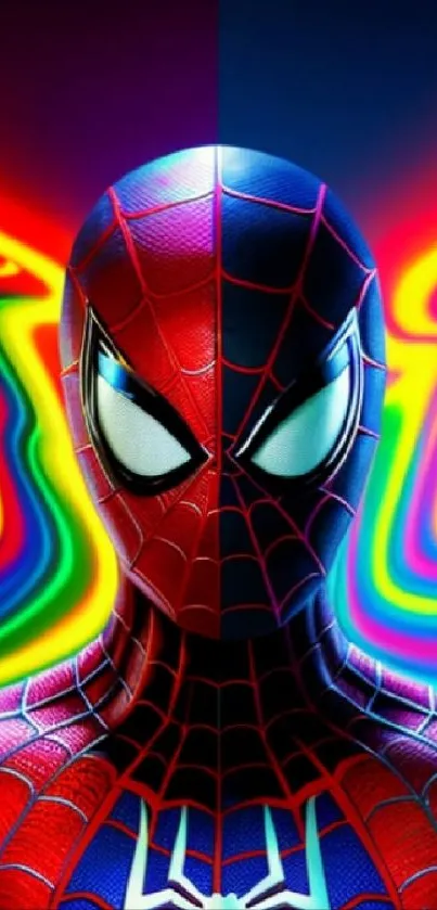 Spider superhero with neon background wallpaper.