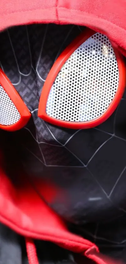 Dynamic Spider-Hero mask in striking red hood.