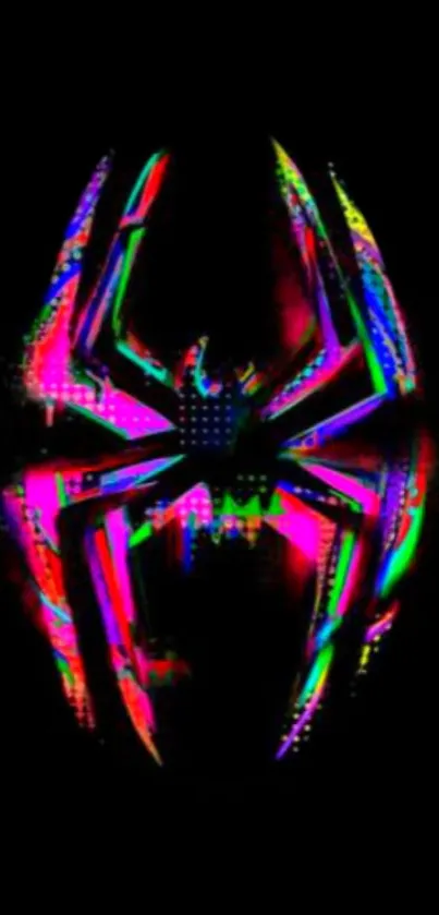 Colorful Spider-Man logo on black wallpaper.