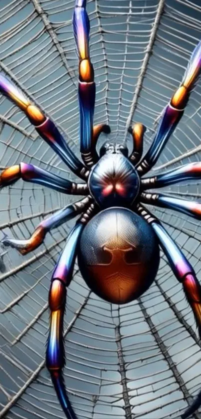 Colorful spider on a detailed web with vibrant hues.