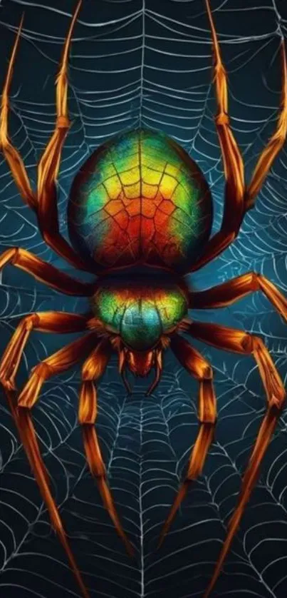 Vibrant spider on a web with rich colors in a digital art style.