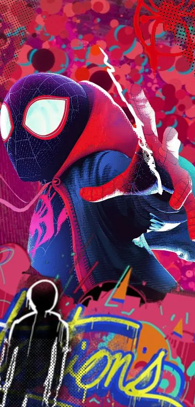 Vibrant spider-themed wallpaper with red and blue comic design.