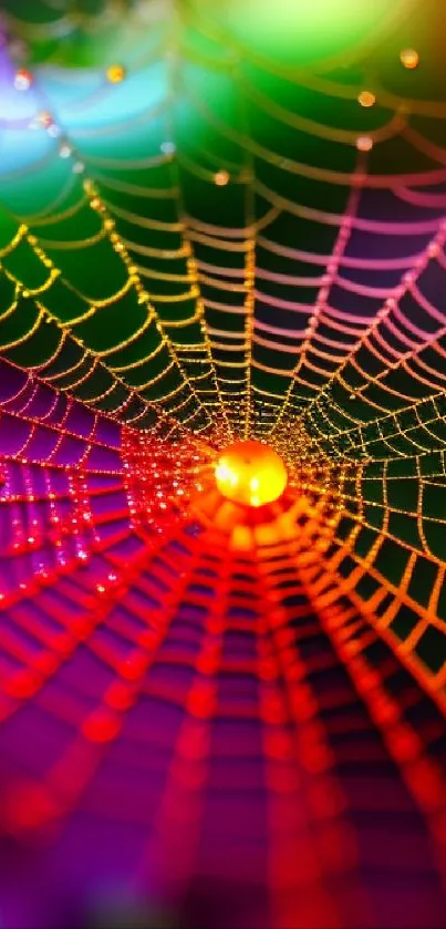 Vibrant spider web with red and colorful background.