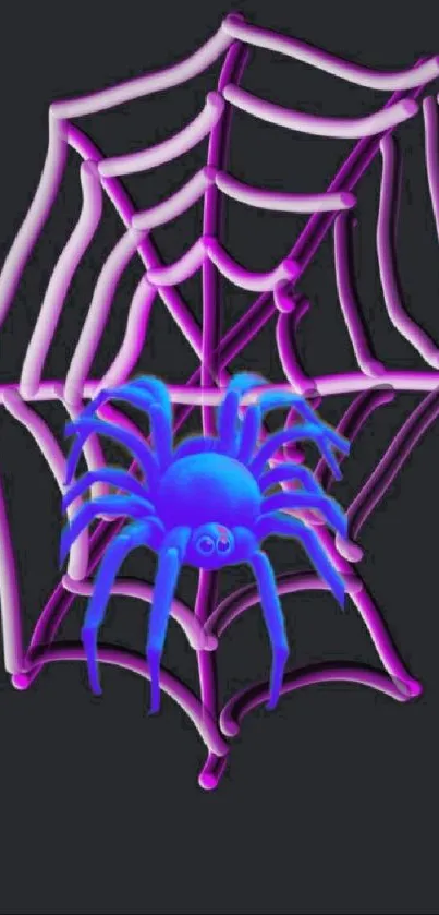 Vibrant neon spider on web graphic wallpaper