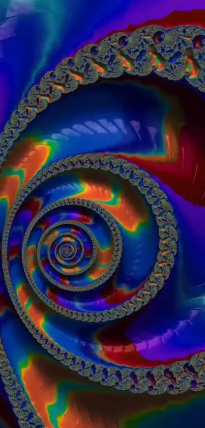 Colorful spiral abstract art with vibrant blue and red accents.