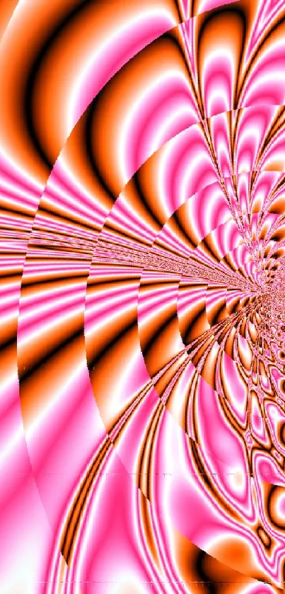 Vibrant pink and orange spiral abstract wallpaper.