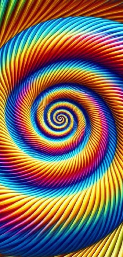 Vibrant, colorful spiral art pattern in dynamic rainbow hues.