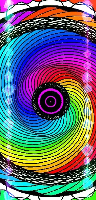 Colorful spiral art with rainbow hues.