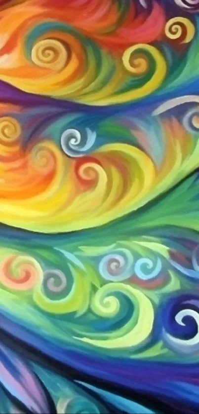 Colorful spiral art with vibrant rainbow swirls.