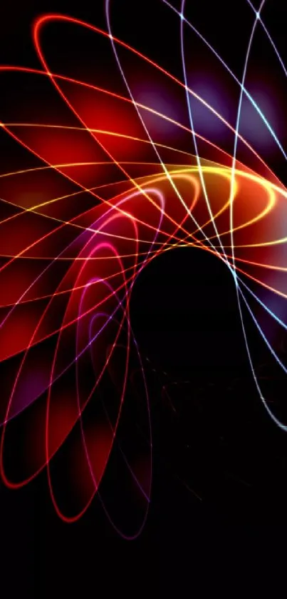 Vibrant spiral artwork with colorful neon lines on a dark background.