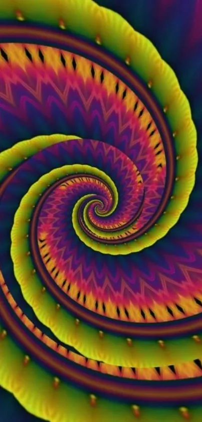 Vibrant fractal spiral design in vivid colors.