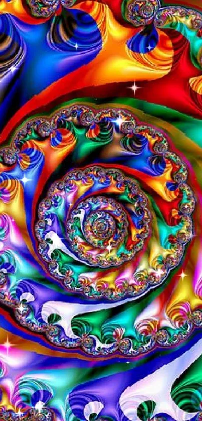 Vibrant rainbow spiral art mobile wallpaper.