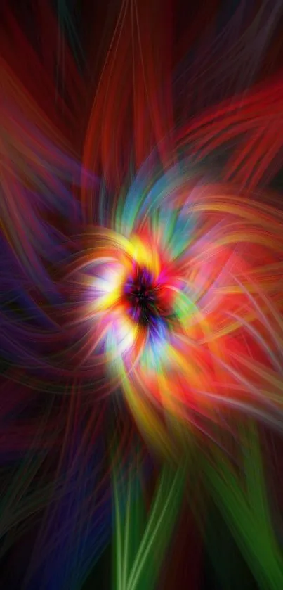 Vibrant abstract spiral with dynamic colors on mobile wallpaper.