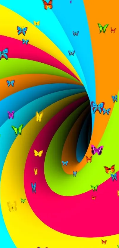 Vibrant spiral abstract wallpaper with bright colors in a dynamic design.