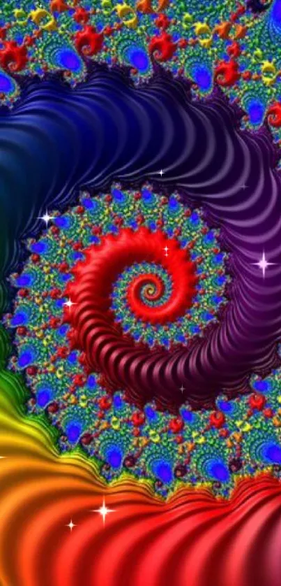 Vibrant rainbow spiral fractal wallpaper with intricate design