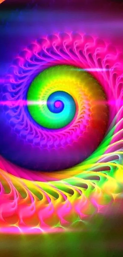 Vivid spiral fractal art with colorful patterns.