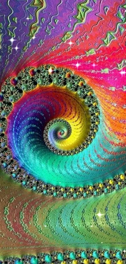 Vibrant and colorful spiral fractal art wallpaper for mobile screens.