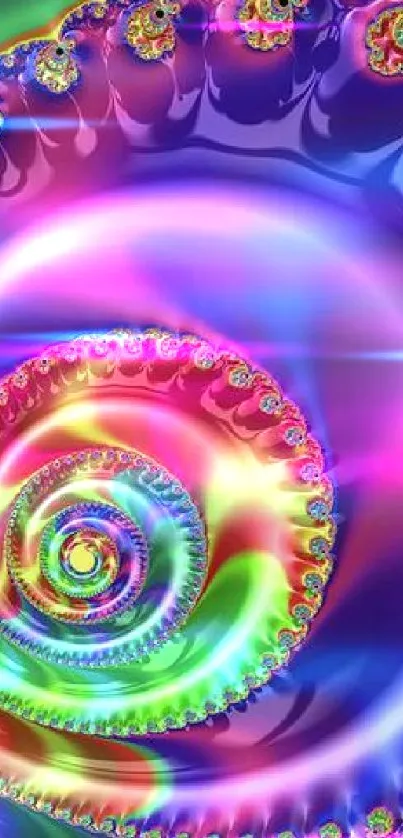 Colorful spiral fractal art with vibrant rainbow hues for phone wallpaper.