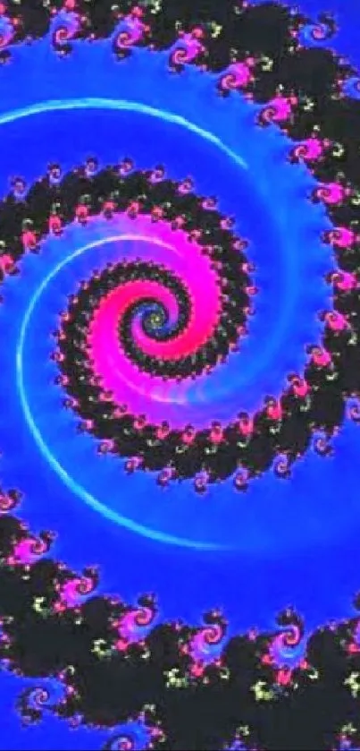 Colorful spiral fractal art in blue.