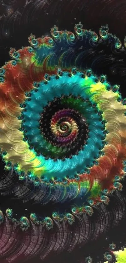 Vibrant spiral fractal wallpaper with rich, vivid colors and intricate patterns.