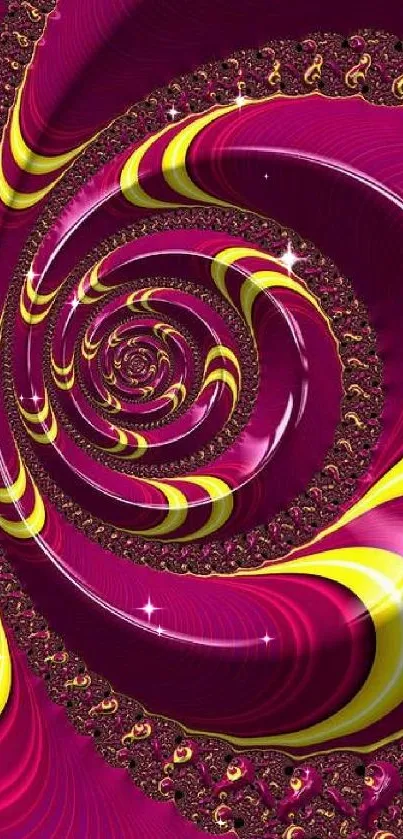 Vibrant magenta and yellow spiral fractal on mobile wallpaper.