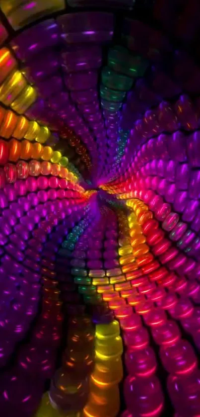 Vibrant spiral illusion in purple and rainbow hues.