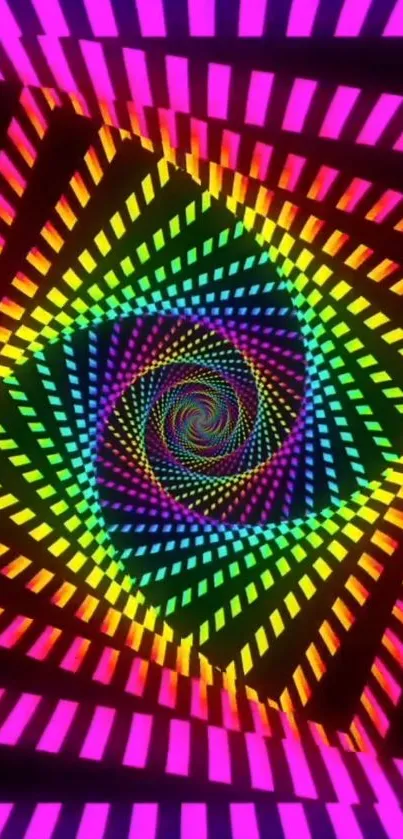 Vibrant spiral illusion with colorful geometric patterns.