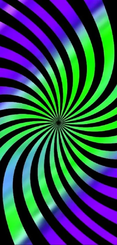 Green and purple spiral illusion wallpaper with dynamic patterns.